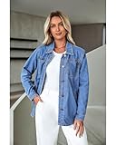 luvamia Women's Fashion Casual Button Down Denim Jacket For Women Jean Jacket For Women Trendy Women's Jean Jacket Western Jackets For Women Summer Jacket Medium Blue Size X-Large Fits Size 16 Size 18