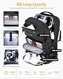 Ponhog Travel Backpack for Men - 50L Convertible Duffle Bag with Shoe Compartment, Carry On Laptop Backpack with USB Charging Port, Water Resistant Hiking Backpack Gym Daypack, Black