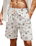 COOFANDY Men's Cotton Shorts Beach Elastic Waist Floral Print Shorts Summer