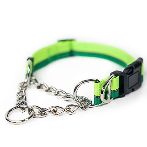 Mighty Paw Martingale Dog Collar 2.0 | Trainer Approved Limited Slip Collar with Stainless Steel Chain & Heavy Duty Buckle - Modified Cinch for Gentle & Effective Pet Training - Large, Green