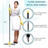 Squeegee Broom for Floor, 18'' Heavy Duty Rubber Wiper with 60'' Long Handle for Bathroom Tile, Garage Concrete, Deck, Shower Glass, Window Cleaning