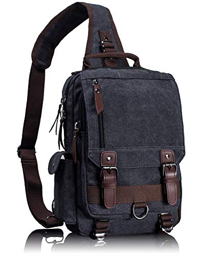 Leaper Retro Canvas Messenger Bag for Men Crossbody Bag Sling Bag Women Shoulder Bag Crossbody Handbags Mens Satchel Black, L