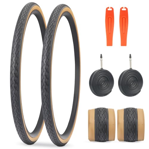 WEEROCK 700C Bike Tire 2 Pack 700 X 35C Gravel Bicycle Tires Brown Wall Side with Inner Tube for Road Bicycle Foldable Replacement Tyres