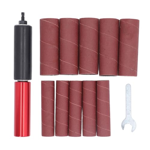 Spindle Sander Adapter Power Drill Spindle Sander Kit with 10Pcs Sandpaper Sleeves, 1.5in Mandrel Drum Aluminum Alloy Drill Sanding Mandrel Kit for Wood Metal