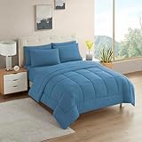 RV Short Queen Comforter Set for RV Camper Comforter Set with Fitted & Flat Sheet, 4 Pillowcases Tailored for RV Short Queen Beds Cozy Essentials for Your RV Bedroom, Denim