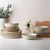 AmorArc Ceramic Dinnerware Sets,Handmade Reactive Glaze Stoneware Plates and Bowls Sets,Highly Chip and Crack Resistant | Dishwasher & Microwave Safe Dishes Set,Service for 8 (24pc)