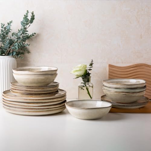 AmorArc Ceramic Dinnerware Sets,Handmade Reactive Glaze Stoneware Plates and Bowls Sets,Highly Chip and Crack Resistant | Dishwasher & Microwave Safe Dishes Set,Service for 8 (24pc)