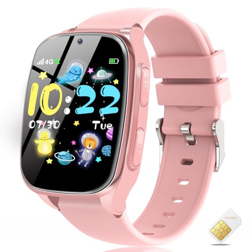 Munnrei 4G Kids Smart Watch Phone - Smart Cell Phone Watch for Boys Girls with Call SOS Games Alarm Camera Music Calculator School Mode Children Touch Watches for Kids Birthday Ages 4-12 (Pink)