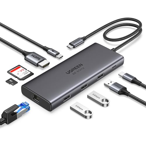 UGREEN Revodok Pro 109 USB C Hub 9 in 1 10Gbps USB C 3.2 & USBA 3.2 4K HDMI, 100W Power Delivery, SD/TF Card Reader Gigabit Ethernet for MacBook Pro/Air, iPhone 16 15 Pro/Max, Thinkpad and More