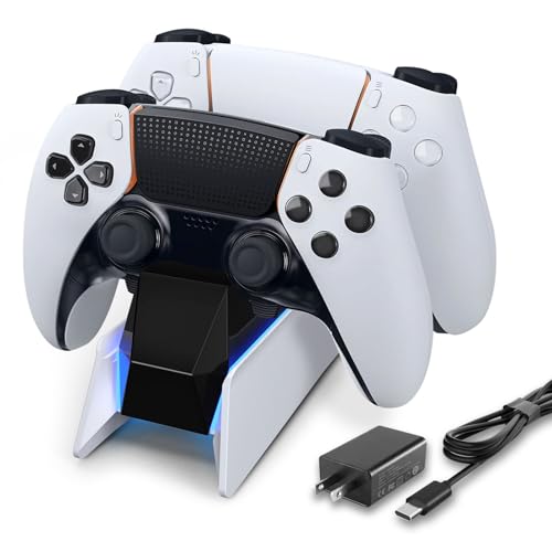 PS5 Controller Charger, PS5 Controller Charging Station Dock, Fast Dual Charging for Dualsense, PlayStation 5 Controller with Wireless Controller Accessories, Blue LED ON/Off Automatically afbptek