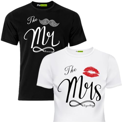 Matching Shirts Set for Couples Him and Her Mr and Mrs Husband Wife T-Shirts Black White Colors Classic Fit Outfits L/M