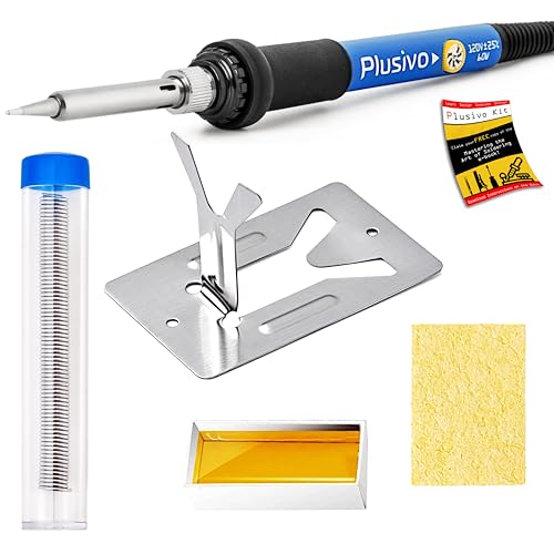 Soldering Iron Kit, 60W 120V Soldering Iron 5-in-1 Adjustable Temperature, Solder Wire, Flux Rosin Paste, Stand, Sponge Portable Fast Heating Tool for Electronics Repair Hobby US Plug from Plusivo