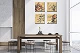 JiazuGo Asian Oriental Wall Art Canvas Prints - Chinese Painting Pictures for Bedroom Aesthetic Decor - Set of 4 Stretched and Framed 12X12 Artwork for Living Room Wall Decoration