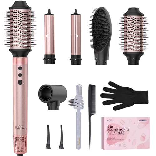 Brightup 5 in 1 High-Speed Hot Air Styler, 1400W Powerful 120000RPM Hair Dryer Brush, Negative Ions Thermal Brush, Cool Shot Button, Curler, Volumizer, Straighter, No Heat Damage, with Travel Bag