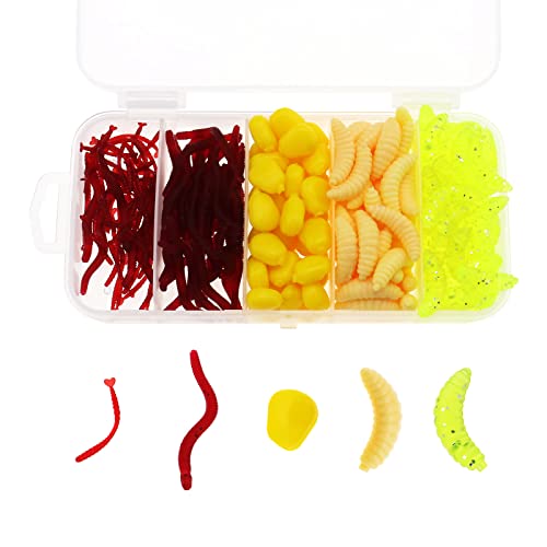 Create idea 250pcs Fishing Lures Soft Plastic Earthworm Corn and Maggot Shape Fishing Lures Soft Bait Shad Fishing Lures Artificial Lifelike Maggot for Freshwater Saltwater
