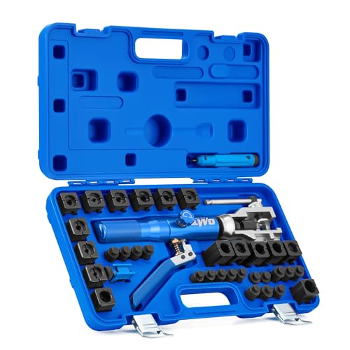 Orion Motor Tech Hydraulic Flaring Tool Kit, Universal Brake Flaring Tool Set with Tubing Cutter, 45° Single & Double Flaring Tool Kit with Deburring Tool, Brake Line Flaring Tool for ISO Bubble Flare