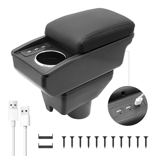 YJYWZH Car Armrest Storage Box for Toyota Vios 2014-2018 Double Layer Car Center Console Organizer Armrest Box with 6 USB Ports and Cup Holder Car Interior Accessories(Black Thread)
