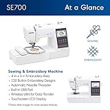 Brother SE700 Sewing and Embroidery Machine, Wireless LAN Connected, 135 Built-in Designs, 103 Built-in Stitches, Computerized, 4" x 4" Hoop Area, 3.7" Touchscreen Display, 8 Included Feet, White