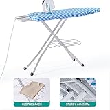 BKTD Ironing Board, Heat Resistant Cover Iron Board with Steam Iron Rest, Non-Slip Foldable Ironing Stand. Heavy Sturdy Metal Frame Legs Iron Stand(13 * 34 * 53 Inches) (Blue White)