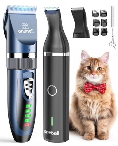 oneisall Cat Clippers and Paw Trimmer 3 in 1,Cat Grooming Kit,Cat Clippers for Matted Hair,Cordless Cat Shaver for Matted Long Hair,2 Speed Cat Hair Trimmer,Pet Clippers for Cats and Small Dogs