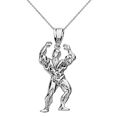 925 Sterling Silver Masculine Bodybuilder Sports Pendant Necklace, 22"