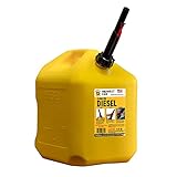 Midwest Can 8610 Safe-Flo Auto Shut Off 5 Gallon Diesel Can Yellow Plastic Fuel Container with FlameShield Safety System & Quick-Flow Spout - 4 Pack