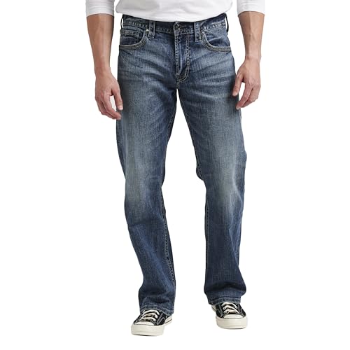 Silver Jeans Co. Men's Gordie Relaxed Fit Straight Leg Jeans, Medium Vintage, 38W x 32L