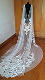 Wedding Capes Lace Bridal Veils Appliques Bridal Wraps Cathedral Length Wedding Cloak (4 Meters, Ivory)