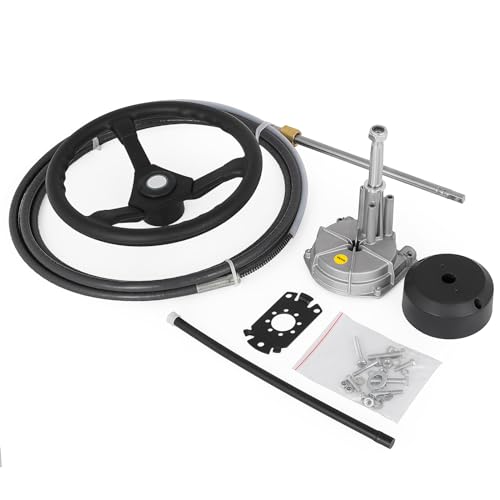 VEVOR Boat Steering System Kit, 10' Outboard Boat Steering Control Cable, 13.5" Steering Wheel, 3/4" Tapered Shaft, Alloy Marine Steering System, for Yachts, for Yachts, Fishing Boats, and Others