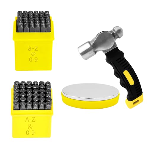 76Pcs Metal Stamping Kit, 1/4"(6mm) Font Uppercase And1/8"(3mm) Lowercase Letter and Number Punches, Steel Block, Metal Stamping Hammer(74Pcs 6mm+ 3mm)