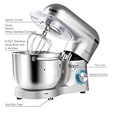 Aucma Stand Mixer,6.5-QT 660W 6-Speed Tilt-Head Food Mixer, Kitchen Electric Mixer with Dough Hook, Wire Whip & Beater (6.5QT, Silver)