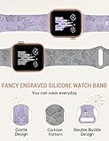 Girovo 2 Packs Cartoon Engraved Bands Compatible with Apple Watch Bands 41mm 40mm 38mm Women, Cute Anime Designer Soft Silicone Strap for iWatch Series 9/8/7/6/5/4/3/2/1/SE/Ultra, Lavender & Grey