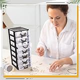 Thyle 2 Pcs Plastic Drawers Organizer Mini Organizer Box Stackable Plastic Drawer Storage Containers Clear Storage Units for Desktop Classroom Craft(Black)