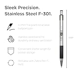 Zebra Pen F-301 Retractable Ballpoint Pen, Stainless Steel Barrel, Fine Point, 0.7mm, Blue Ink, 12-Pack