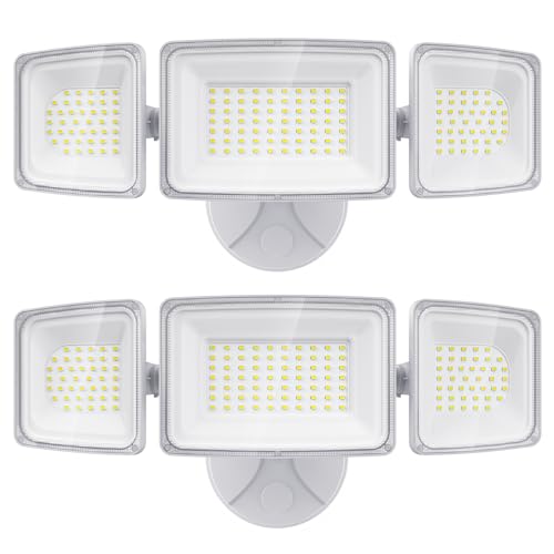 Onforu 100W Flood Lights Outdoor, 2 Packs Outdoor Security Lights 9000LM, 6500K LED Outdoor Flood Lighting Fixture, 3 Adjustable Heads, IP65 Waterproof Exterior Floodlight for Yard,Garage,Eave Mount