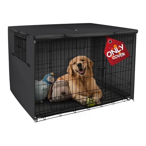 Explore Land Dog Crate Cover Heavy Duty Polyester Pet Kennel Sunshade Universal Fit for 42 inches Wire Cage (Black)