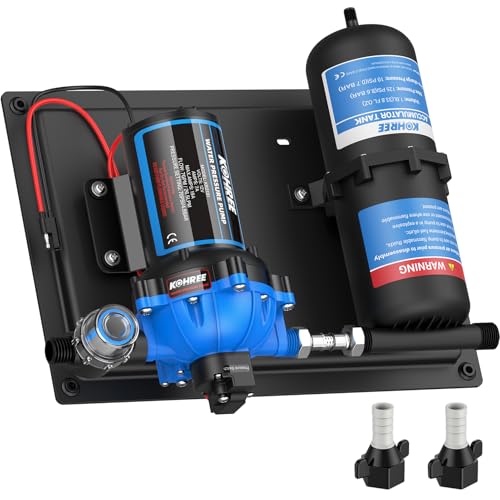 Kohree RV Water Pump 12V DC 7GPM 70PSI and 1L 125PSI Pre-Pressurized Accumulator Tank, Quiet RV Water Pump and Accumulator Tank System for RV Camping, Boat, Kitchen, Bathroom