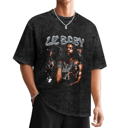 Men's Women's Graphic T-Shirts Lil Music Baby Shirt Oversized Tees Short Sleeve Vintage Washed Tshirt Unisex Streetwear Graffiti Tops