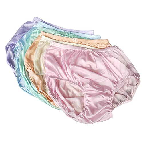 Littledream 6 Pcs Vintage Plus Size 3XL Sheer Transparent Silk Nylon Panties Men Womens Full Cut Briefs Knicker Underwear Hips 44"-54" High Waist Granny Brief Mushroom Gusset