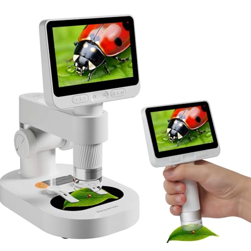 4'' IPS Handheld Pocket Digital Kids Microscope with 100-1600X Screen, 1080P HD Portable Microscope for Kids 8-12