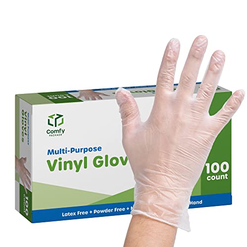 Comfy Package [100 Count Disposable Vinyl Gloves, Powder Free, Latex Free, Clear Gloves for Cooking and cleaning - X-large