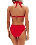 Yonique Women Two Piece Bathing Suits Push Up Bikini Set Halter Swimsuit Vintage Swimwear Red M