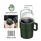 Insulated Water Bottle with Cup, 29 OZ Stainless Steel Water Bottle, Coffee Insulated Bottle with Handle, Double-Walled Thermal Water Bottle for Hot Drinks & Cold Drinks, Army Green