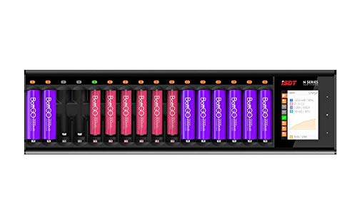 ISDT N16 Smart Battery Charger 16 Slots - Universal Fast Battery Charger with Discharge& LCD Display for AA AAA Li-lon, LiHv, NiMH, NiCd, HiFe, NiZn Rechargeable Batteries