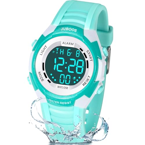 Juboos Kids Digital Watch for Boys Girls 5-18, 7 Colors LED Light Kids Sports Outdoor Wristwatch, 5 ATM Waterproof Watch with Alarm,Stopwatch