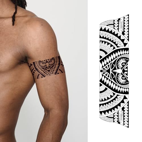 WEEKINK Owl Armband Tribal Temporary Tattoo for Men – Realistic Waterproof Fake Sleeve Tattoo for Bicep, Forearm – Lasts Up to 2 Weeks