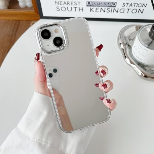 ZTOFERA Mirror Case for iPhone 13 iPhone 14 Clear Soft TPU Bumper Hard Back Protective Case | Mirror, for Girls Women Makeup, Cute, Glossy, Slim Fit, Anti-Drop, Shockproof, for iPhone 13/14