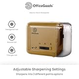 OfficeGoods Electric Pencil Sharpener - Battery or Cord Powered Portable Sharpener - Perfectly Sharpens Colored Pencils, Drafting Pencils for Kids, Adults, Office, School and Home - Gold