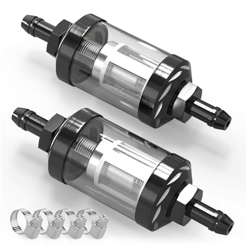 QCDENG 2pcs 5/16" Universal Gasoline Filter Inline Element, Black Can Disassemble and Wash Gasoline Cup Filter Element Clear Glass