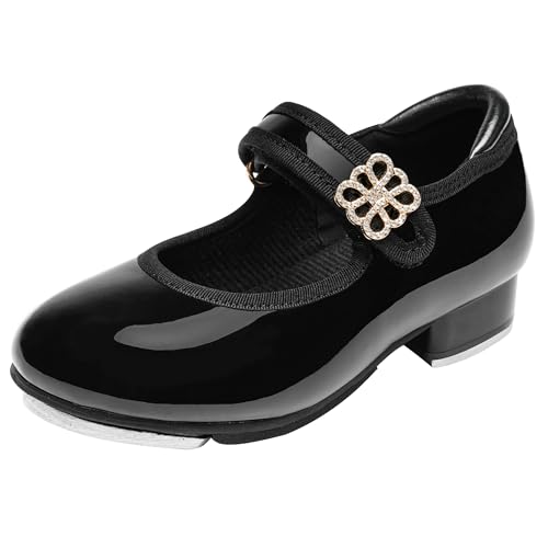 Stelle Girls Tap Shoes Boys Buckle PU Leather Dance Shoes(Toddler/Little Kid/Big Kid) (SD08-Black,13ML)